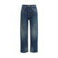 Blue Cotton Straight-Leg Jeans