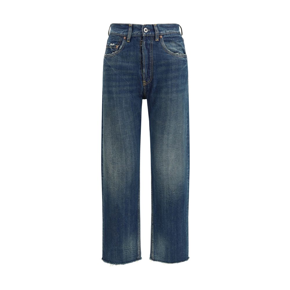 Blue Cotton Straight-Leg Jeans