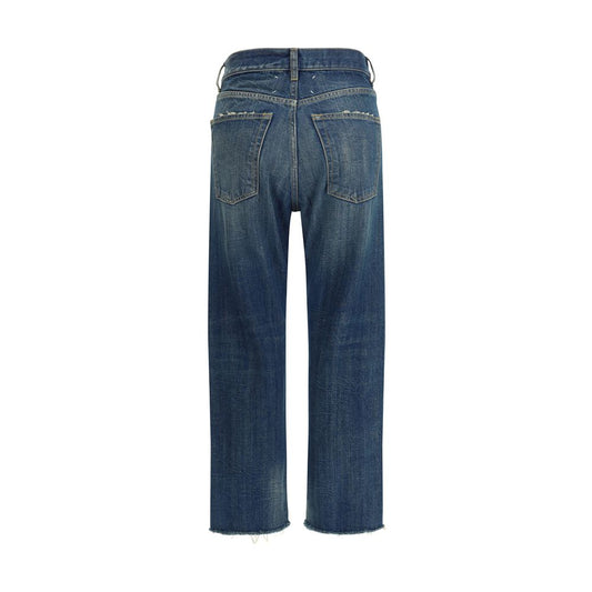 Blue Cotton Straight-Leg Jeans