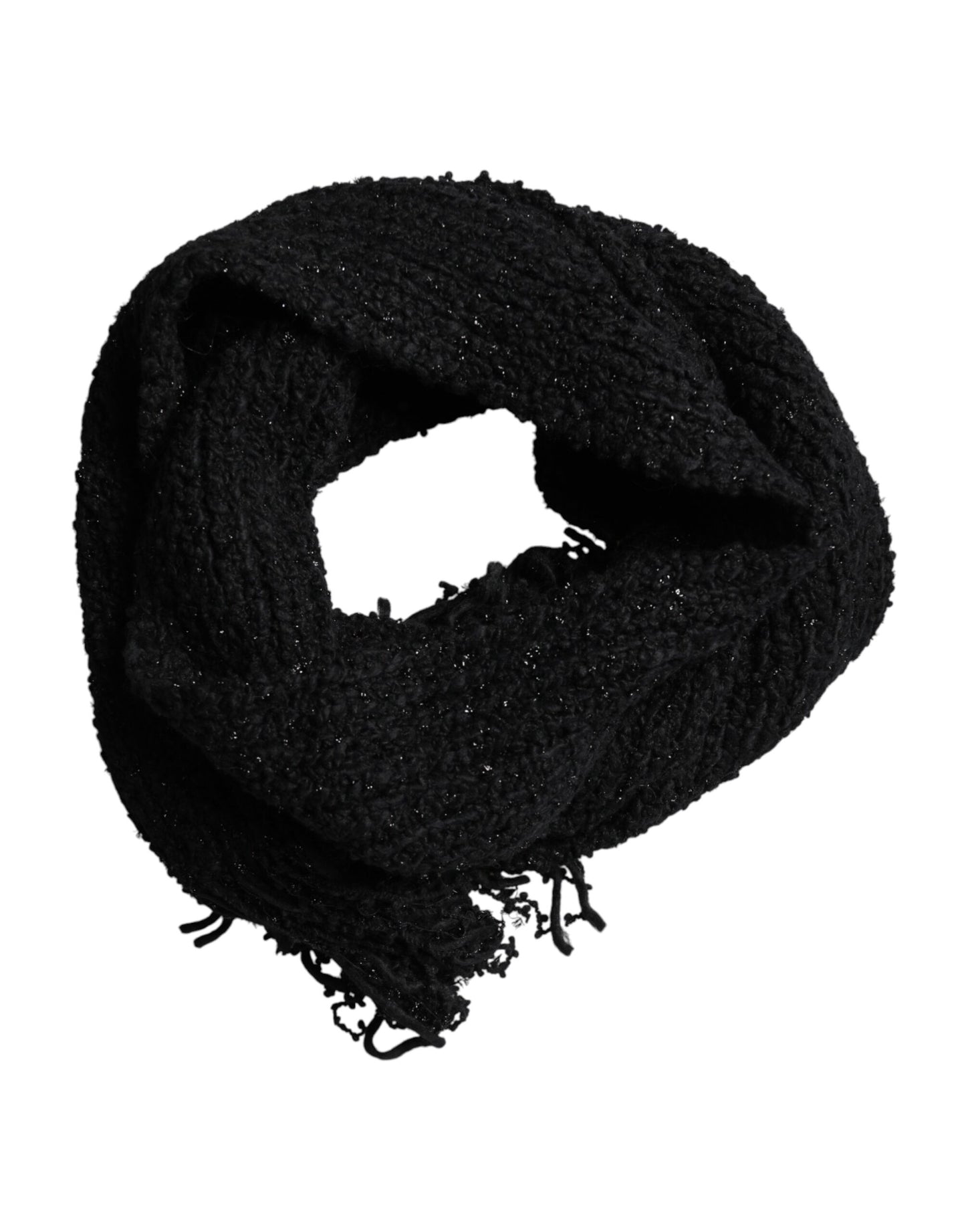 Black Wool Fringes Neck Wrap Foulard Scarf