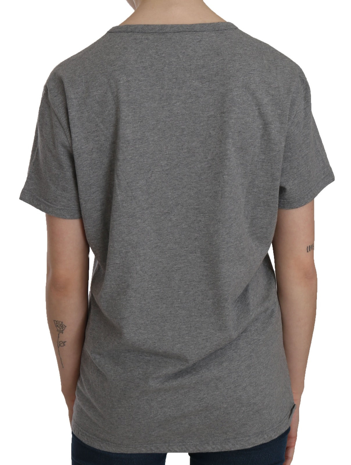 Cotton Grey Short Sleeve Round Neck Top T-shirt Blouse