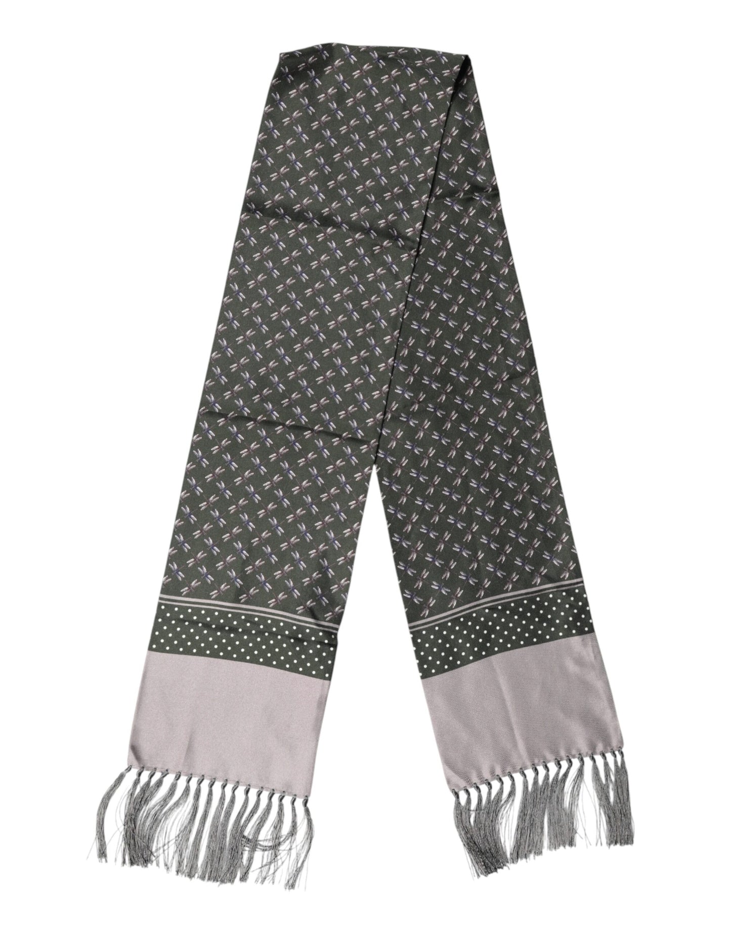 Gray Patterned Fringes Neck Foulard Scarf