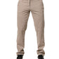 Beige Cotton Stretch Straight Mid Waist Trouser Pants