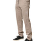 Beige Cotton Stretch Straight Mid Waist Trouser Pants