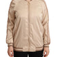 Bomber Full Zip Beige Long Sleeves Polyester Jacket