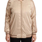 Bomber Full Zip Beige Long Sleeves Polyester Jacket