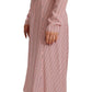Pink Stripes Long Sleeves Sheath Midi Dress