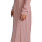 Pink Stripes Long Sleeves Sheath Midi Dress