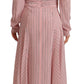Pink Stripes Long Sleeves Sheath Midi Dress
