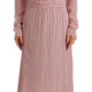Pink Stripes Long Sleeves Sheath Midi Dress