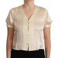 Blouse Off White Silk Short Sleeves V-neck Top