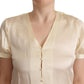 Blouse Off White Silk Short Sleeves V-neck Top