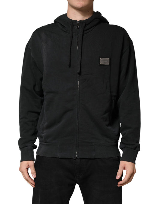 Black Full Zip Hooded Men Sweatshirt Sweater