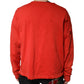 Red Distressed Cotton V-Neck Sweatshirt Men  Sweater