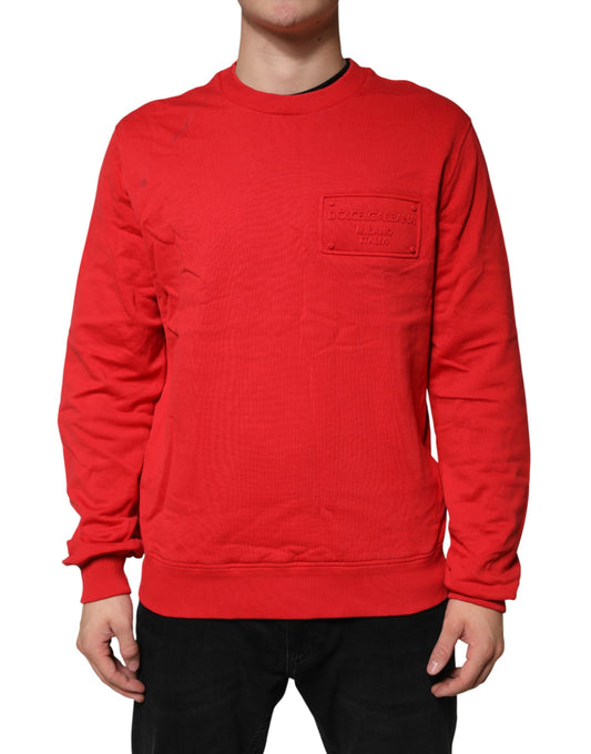 Red Logo Cotton Crew Neck Sweatshirt Sweater