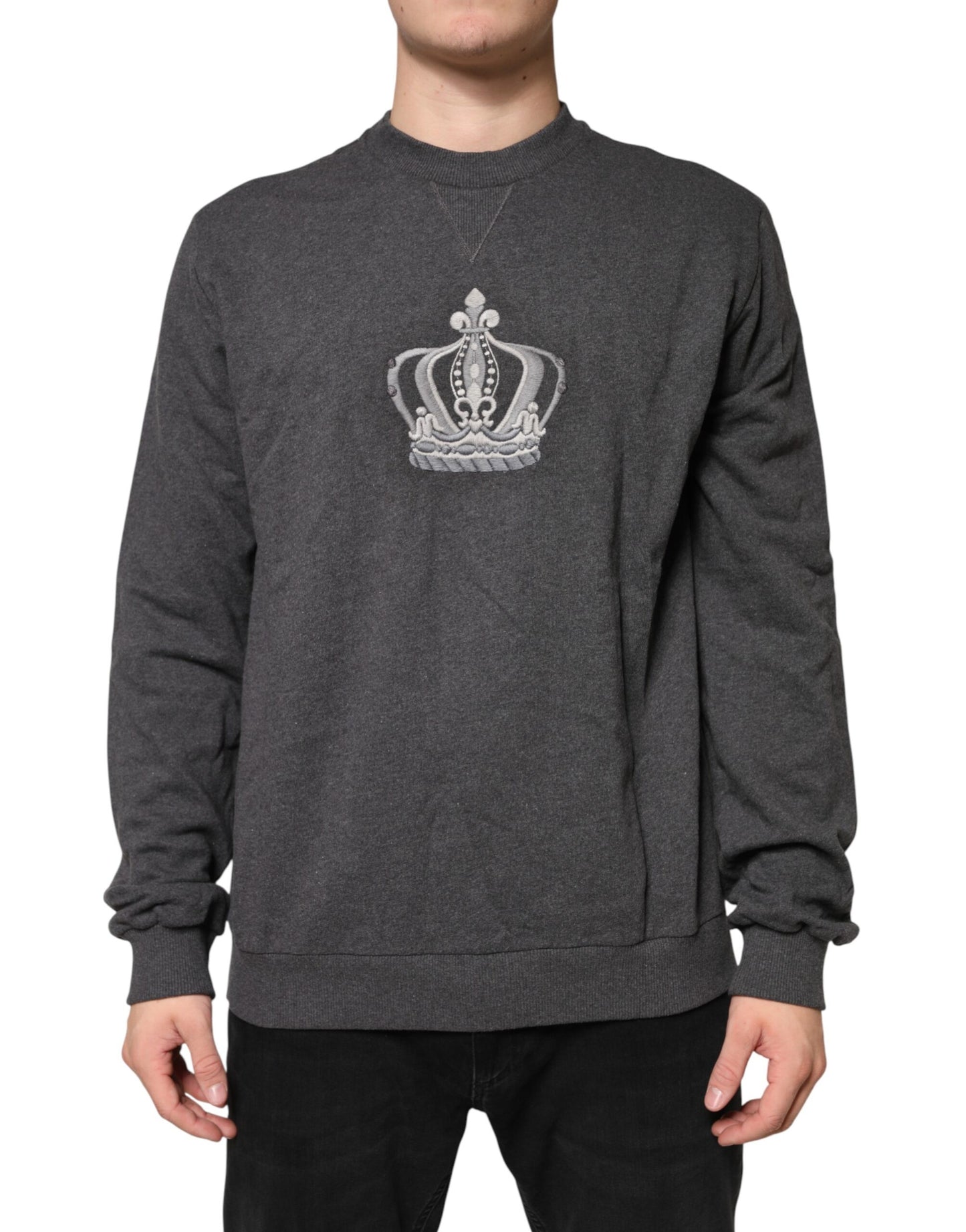 Gray Crown Crew Neck Men Sweatshirt Sweater