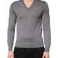 Gray Cashmere V-Neck Men Pullover Sweater