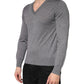 Gray Cashmere V-Neck Men Pullover Sweater