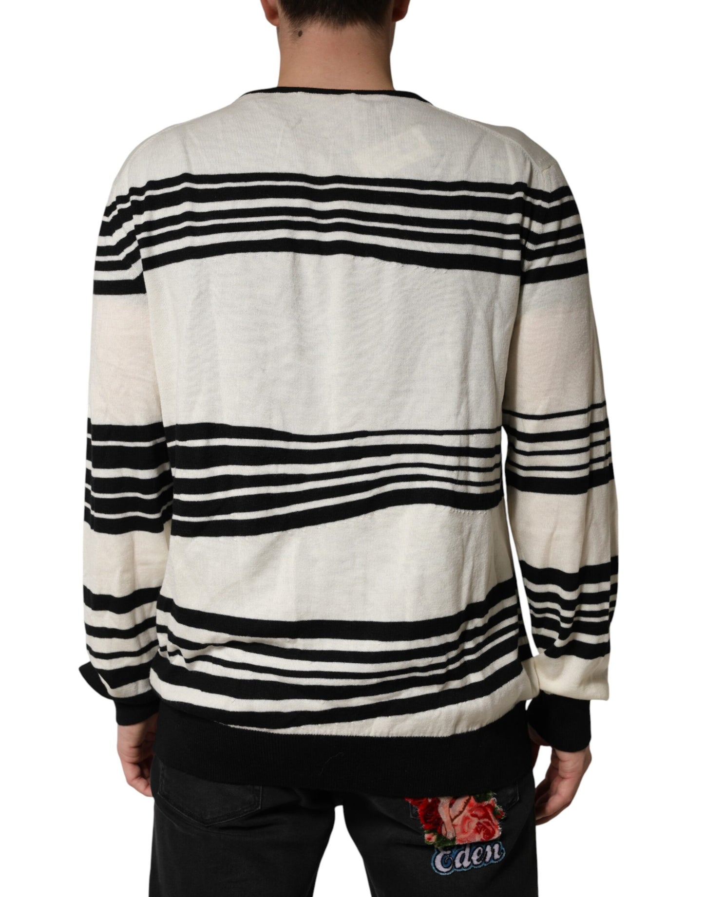 Black White Stripe CrewNeck Pullover Sweater