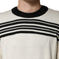 Black White Stripe CrewNeck Pullover Sweater