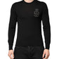 Black Crest Wool Crew Neck Pullover  Sweater