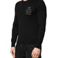 Black Crest Wool Crew Neck Pullover  Sweater