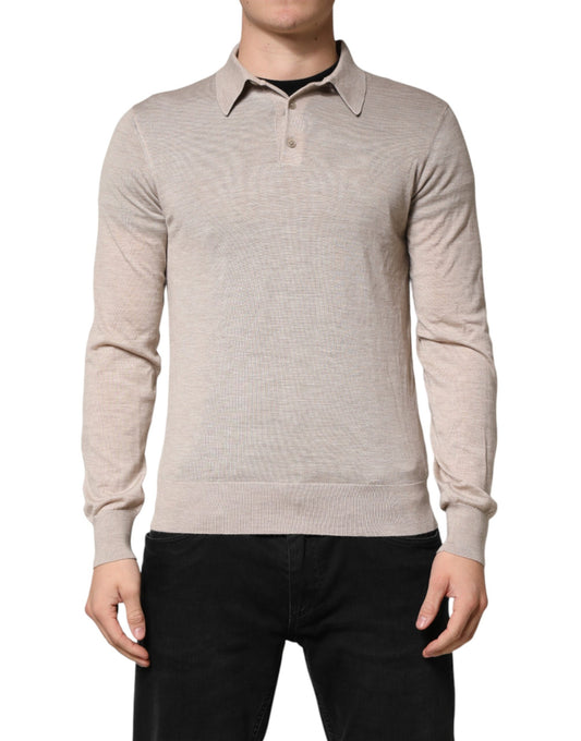 Beige Cashmere Collared PoloPullover  Sweater