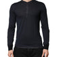 Dark Blue Cotton Henley Long Sleeves T-Shirt