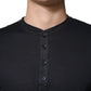 Dark Blue Cotton Henley Long Sleeves T-Shirt