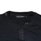 Dark Blue Cotton Henley Long Sleeves T-Shirt