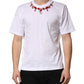 White Cotton Necklace Embellished T-shirt