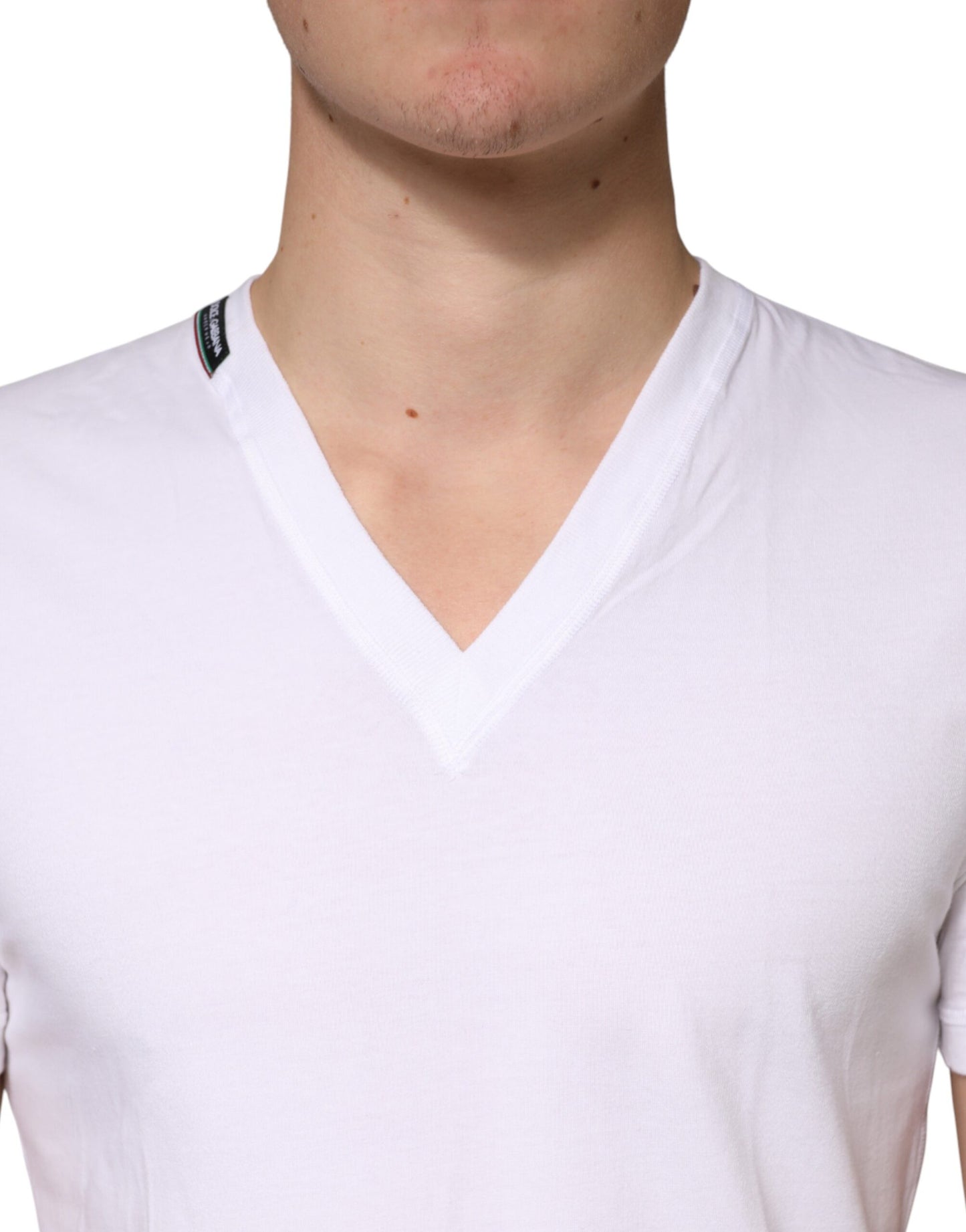 White Cotton Deep V-Neck Underwear Tee T-shirt