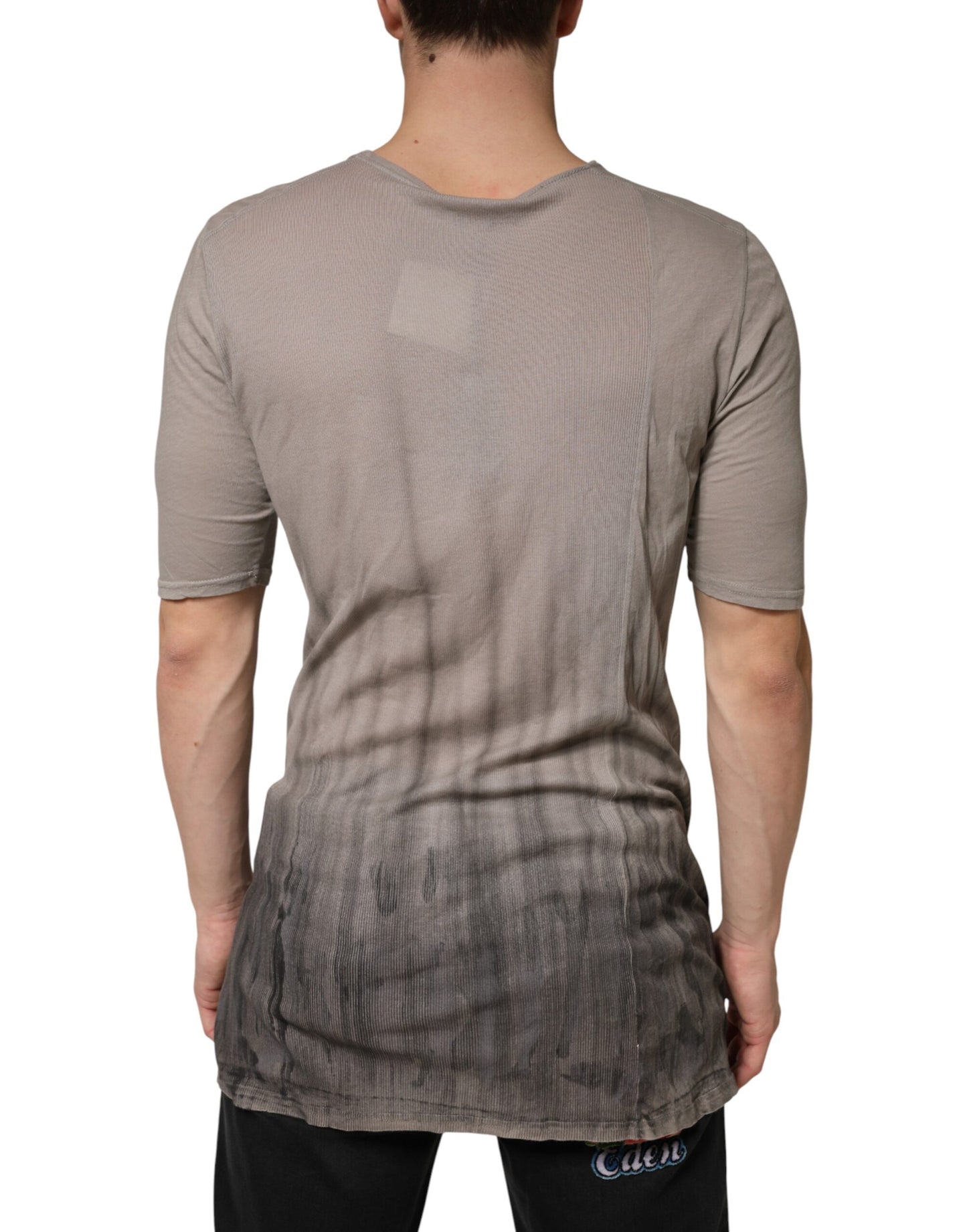 Gray Two Tone Cotton Round Neck Short Sleeves T-shirt
