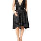 Black Jacquard Deep V-neck Sleeveless 2 Pc Dress
