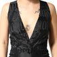 Black Jacquard Deep V-neck Sleeveless 2 Pc Dress