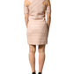 Beige Leather Short Sleeves Sheath Mini Dress