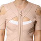 Beige Leather Short Sleeves Sheath Mini Dress