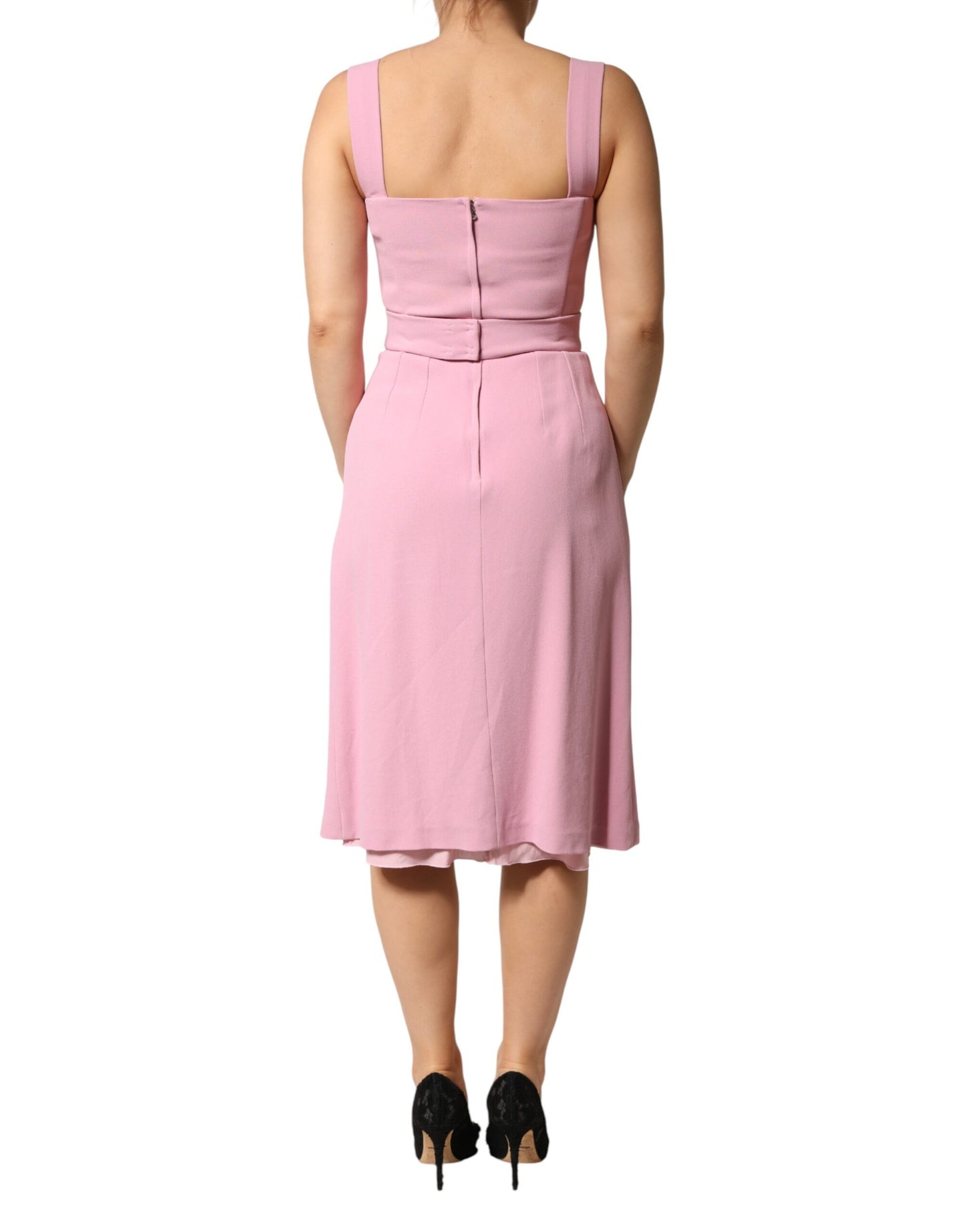 Pink Viscose Sleeveless Sheath Midi Dress