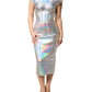 Silver Iridescent Bodycon Sheath Midi Dress