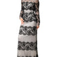 Black White Lace Silk Blend MaxiSheath Dress