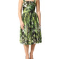 Green Leaves Print Cotton Halter Midi Dress