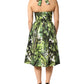 Green Leaves Print Cotton Halter Midi Dress