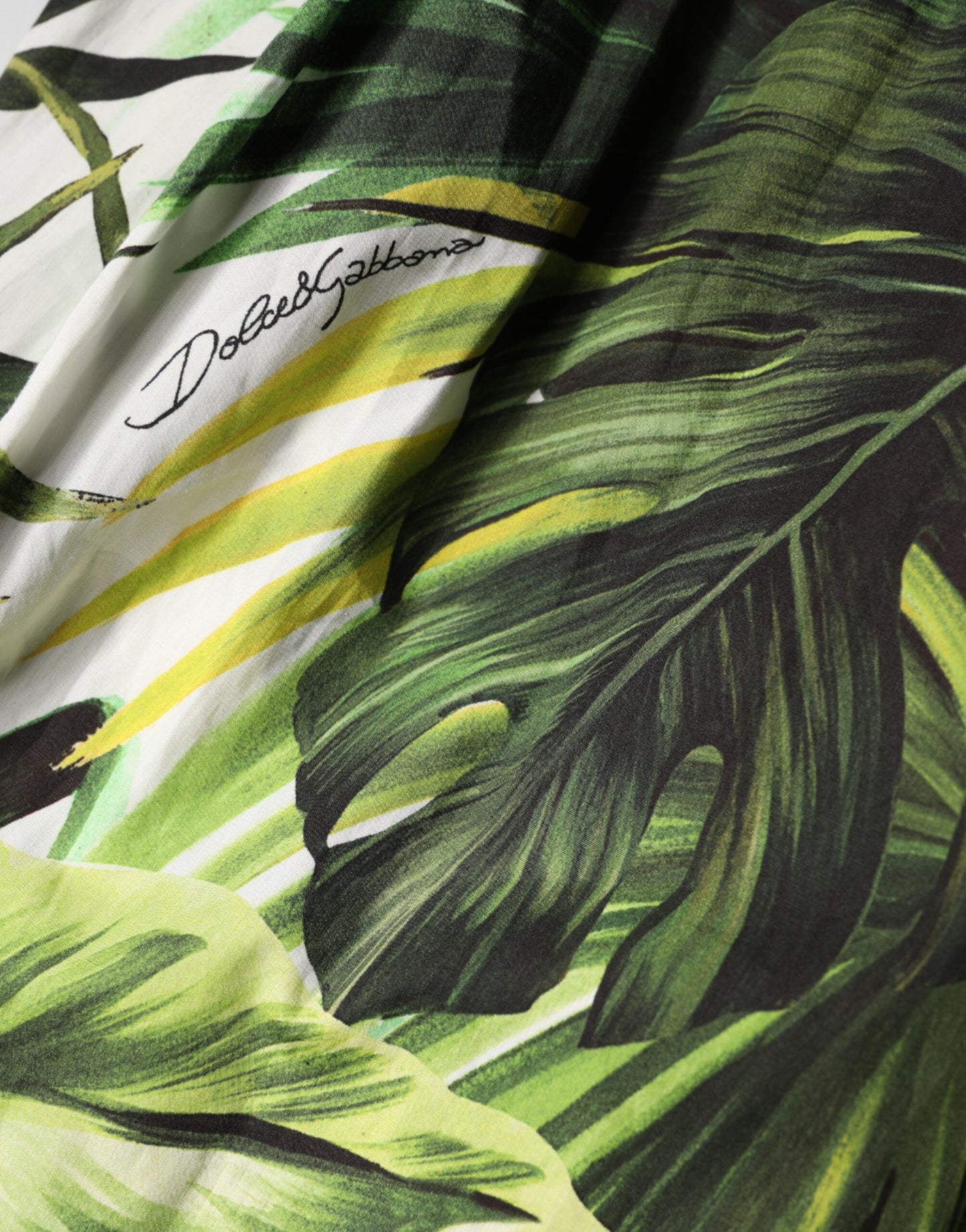 Green Leaves Print Cotton Halter Midi Dress