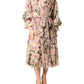 Pink Lily Print A-line Pleated Maxi Dress