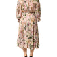 Pink Lily Print A-line Pleated Maxi Dress
