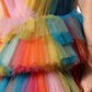 Multicolor Nylon Tiered Tulle Midi Dress