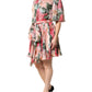 Multicolor Floral Silk Chiffon Pleated Mini Dress