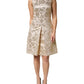 Beige Gold Floral Brocade Sleeveless Dress
