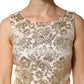 Beige Gold Floral Brocade Sleeveless Dress
