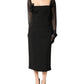 Black Sheer Yoke Rosette Sheath Midi Dress